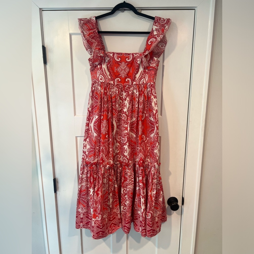 Cara Cara || Red Paisley Midi Dress - Small